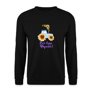 Ukrainische Flagge Geschenk Traktor Sonnenblumen - Unisex Pullover - Schwarz - Vorne - Alina (178cm) & Michal (187cm)