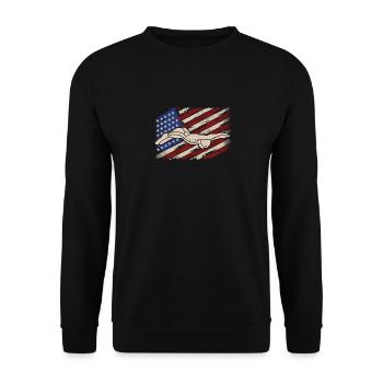 USA Flagge Swim Team Sport Amerikanischer Schwimme - Unisex Pullover - Schwarz - Vorne - Alina (178cm) & Michal (187cm)