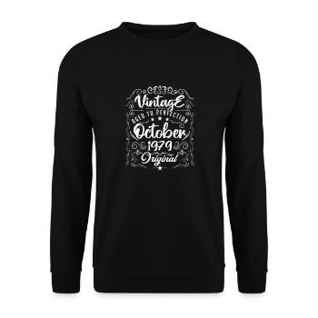 Vintage geboren im Oktober 1979. - Unisex Pullover - Schwarz - Vorne - Alina (178cm) & Michal (187cm)