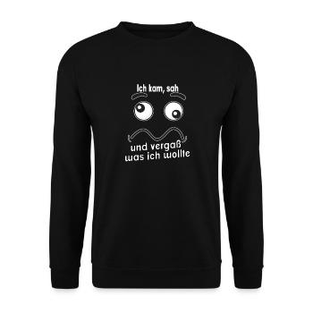 Ich kam, sah und vergaß was ich wollte. - Unisex Pullover - Schwarz - Vorne - Alina (178cm) & Michal (187cm)