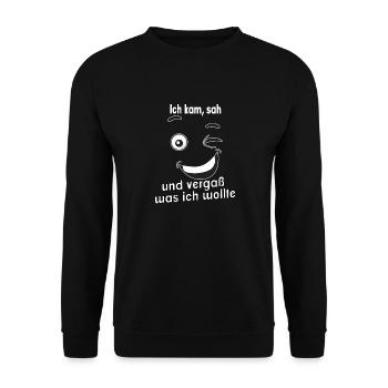 Ich kam, sah und vergaß was ich wollte. - Unisex Pullover - Schwarz - Vorne - Alina (178cm) & Michal (187cm)