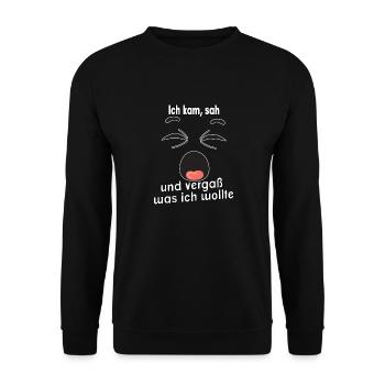 Ich kam, sah und vergaß was ich wollte. - Unisex Pullover - Schwarz - Vorne - Alina (178cm) & Michal (187cm)