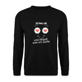 Ich kam, sah und vergaß was ich wollte. - Unisex Pullover - Schwarz - Vorne - Alina (178cm) & Michal (187cm)