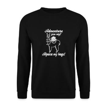 Adventure You Say Alpaca My Bags! Funny Animals - Unisex Pullover - Schwarz - Vorne - Alina (178cm) & Michal (187cm)