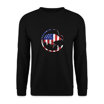 Fischereifischer USA Flagge Patriotisch Amerikaner - Unisex Pullover - Schwarz - Vorne - Alina (178cm) & Michal (187cm)