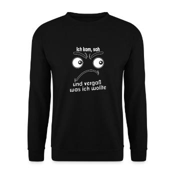 Ich kam, sah und vergaß was ich wollte. - Unisex Pullover - Schwarz - Vorne - Alina (178cm) & Michal (187cm)