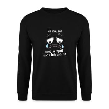 Ich kam, sah und vergaß was ich wollte. - Unisex Pullover - Schwarz - Vorne - Alina (178cm) & Michal (187cm)