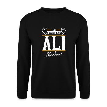 Ali Geschenkidee Geschenk Geburtstag - Unisex Pullover - Schwarz - Vorne - Alina (178cm) & Michal (187cm)