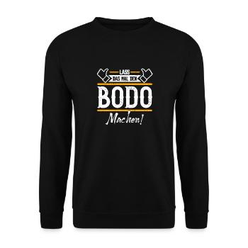 Bodo Geschenkidee Geschenk Geburtstag - Unisex Pullover - Schwarz - Vorne - Alina (178cm) & Michal (187cm)