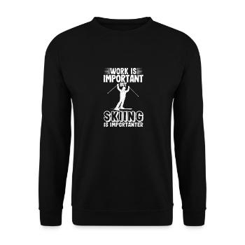 Le travail est important, mais le ski est plus important - Sweat-shirt Unisexe - noir - Devant - Alina (178cm) & Michal (187cm)