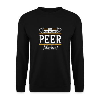 Peer Geschenkidee Geschenk Geburtstag - Unisex Pullover - Schwarz - Vorne - Alina (178cm) & Michal (187cm)