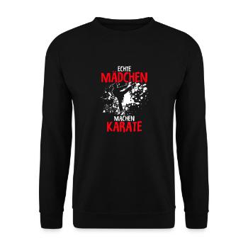 Mädchen Karate Kampfsport Geschenk - Unisex Pullover - Schwarz - Vorne - Alina (178cm) & Michal (187cm)