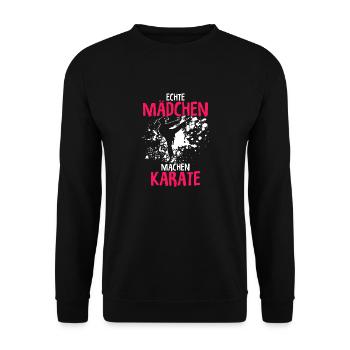 Mädchen Karate Kampfsport Geschenk - Unisex Pullover - Schwarz - Vorne - Alina (178cm) & Michal (187cm)