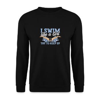 Schimmer Schwimmen Je nage comme une fille J’essaie de garder - Sweat-shirt Unisexe - noir - Devant - Alina (178cm) & Michal (187cm)