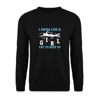 Schimmer Schwimmen Je nage comme une fille J’essaie de garder - Sweat-shirt Unisexe - noir - Devant - Alina (178cm) & Michal (187cm)