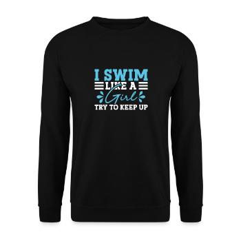 Schimmer Schwimmen Je nage comme une fille J’essaie de garder - Sweat-shirt Unisexe - noir - Devant - Alina (178cm) & Michal (187cm)