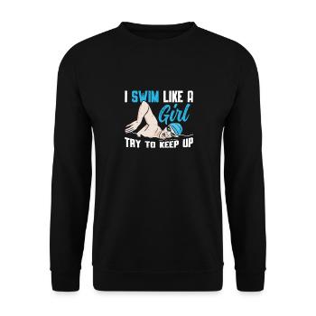 Schimmer Schwimmen Je nage comme une fille J’essaie de garder - Sweat-shirt Unisexe - noir - Devant - Alina (178cm) & Michal (187cm)