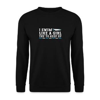 Schimmer Schwimmen Je nage comme une fille J’essaie de garder - Sweat-shirt Unisexe - noir - Devant - Alina (178cm) & Michal (187cm)