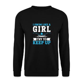 Schimmer Schwimmen Je nage comme une fille J’essaie de garder - Sweat-shirt Unisexe - noir - Devant - Alina (178cm) & Michal (187cm)