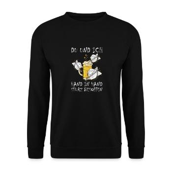 Bier Darts Verein Bar Verein Hand in Hand besoffen - Unisex Pullover - Schwarz - Vorne - Alina (178cm) & Michal (187cm)