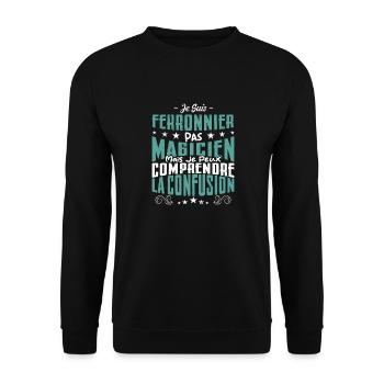Je Suis Ferronnier Pas Magicien - Sweat-shirt Unisexe - noir - Devant - Alina (178cm) & Michal (187cm)