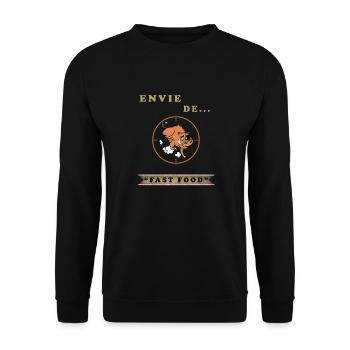 Chasse – Envie de fast food sanglier - par OBV - Sweat-shirt Unisexe - noir - Devant - Alina (178cm) & Michal (187cm)