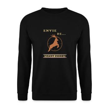 Chasse – Envie de fast food cerf - par OBV - Sweat-shirt Unisexe - noir - Devant - Alina (178cm) & Michal (187cm)