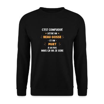 Compliqué beau gosse et Muet - Sweat-shirt Unisexe - noir - Devant - Alina (178cm) & Michal (187cm)