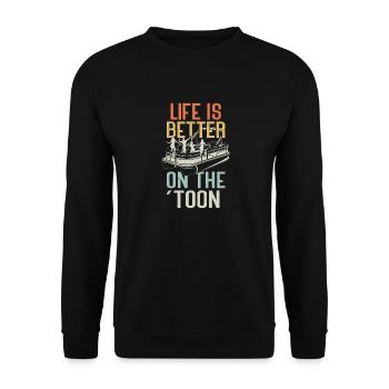 Pontonboot Kapitän Bootfahren See Pontoon - Unisex Pullover - Schwarz - Vorne - Alina (178cm) & Michal (187cm)