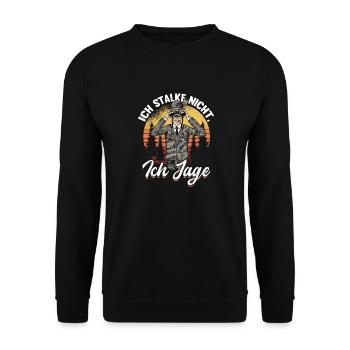 Lustiges Jagdhorn Fernglas Jäger Spruch design - Unisex Pullover - Schwarz - Vorne - Alina (178cm) & Michal (187cm)