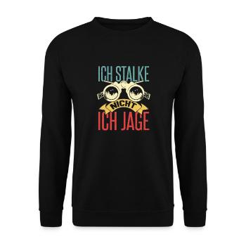 Lustiges Jagdhorn Fernglas Jäger Spruch design - Unisex Pullover - Schwarz - Vorne - Alina (178cm) & Michal (187cm)