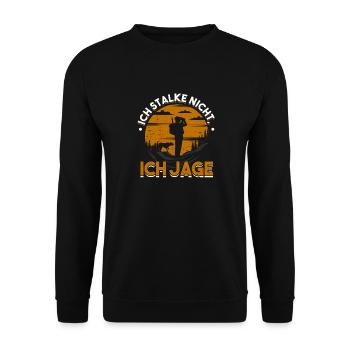 Lustiges Jagdhorn Fernglas Jäger Spruch design - Unisex Pullover - Schwarz - Vorne - Alina (178cm) & Michal (187cm)