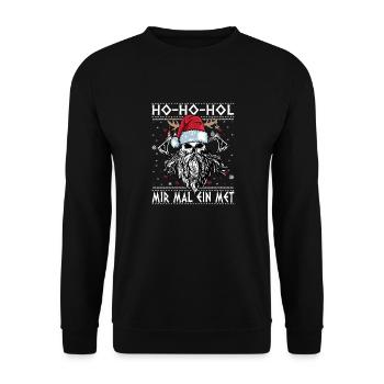 Ho Ho Hol Mir Mal Ein MET Ugly Christmas Wikinger - Unisex Pullover - Schwarz - Vorne - Alina (178cm) & Michal (187cm)