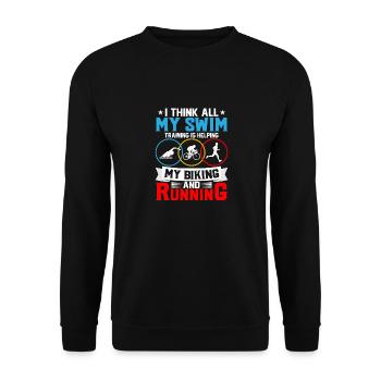 Je pense que tout mon entraînement de natation Triathlon Natation Cyclisme - Sweat-shirt Unisexe - noir - Devant - Alina (178cm) & Michal (187cm)