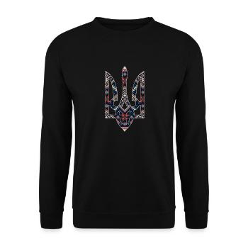 Broderie du trident de l’emblème ukrainien - Sweat-shirt Unisexe - noir - Devant - Alina (178cm) & Michal (187cm)