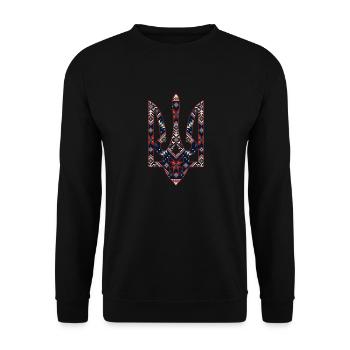 Stickerei Des Ukrainischen Emblems Dreizack - Unisex Pullover - Schwarz - Vorne - Alina (178cm) & Michal (187cm)