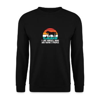 Pferde Hunde Reiten Reiter Spruch - Unisex Pullover - Schwarz - Vorne - Alina (178cm) & Michal (187cm)