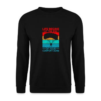 Lustiges Fallschirmspringen Das Leben beginnt - Unisex Pullover - Schwarz - Vorne - Alina (178cm) & Michal (187cm)