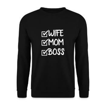EHEFRAU MUTTER CHEF - Unisex Pullover - Schwarz - Vorne - Alina (178cm) & Michal (187cm)