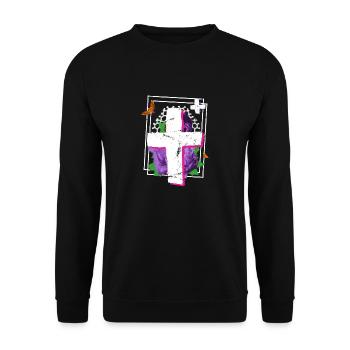 Be human Respekt Abstrakt Vaporwave Trance - Unisex Pullover - Schwarz - Vorne - Alina (178cm) & Michal (187cm)