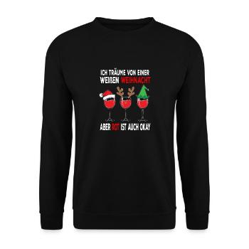 Ich Träume von einer Weißen Weihnacht aber Rot ist - Unisex Pullover - Schwarz - Vorne - Alina (178cm) & Michal (187cm)
