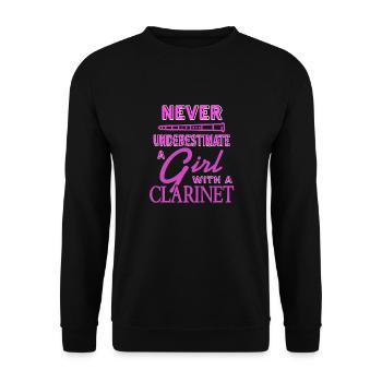 Never Underestimate A Girl With A Clarinet Retro - Unisex Pullover - Schwarz - Vorne - Alina (178cm) & Michal (187cm)