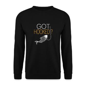 Got Hooked? Retro Line Art Angler Fisher Designs - Unisex Sweatshirt - black - Front - Alina (178cm) & Michal (187cm)
