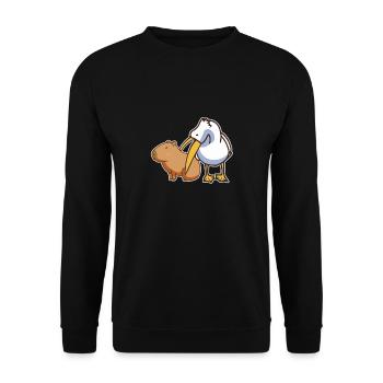 Pelikan versucht, Capybara Funny Cute Kawaii zu essen - Unisex Pullover - Schwarz - Vorne - Alina (178cm) & Michal (187cm)
