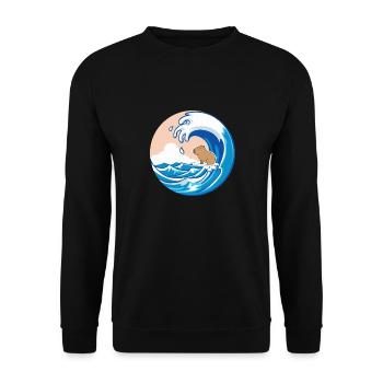 Welle Capybara Surfing Nagetier Lustiger Tierliebhaber - Unisex Pullover - Schwarz - Vorne - Alina (178cm) & Michal (187cm)