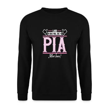 Pia Geschenkidee Geschenk Geburtstag - Unisex Pullover - Schwarz - Vorne - Alina (178cm) & Michal (187cm)