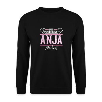 Anja Geschenkidee Geschenk Geburtstag - Unisex Pullover - Schwarz - Vorne - Alina (178cm) & Michal (187cm)
