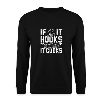 If it hooks It cooks fly fishing - Unisex Pullover - Schwarz - Vorne - Alina (178cm) & Michal (187cm)
