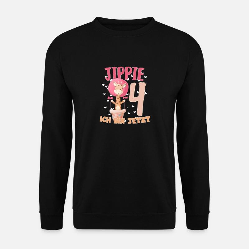 Jippie ich bin jetzt 4 Giraffe 4. Geburtstag - Unisex Pullover - Schwarz