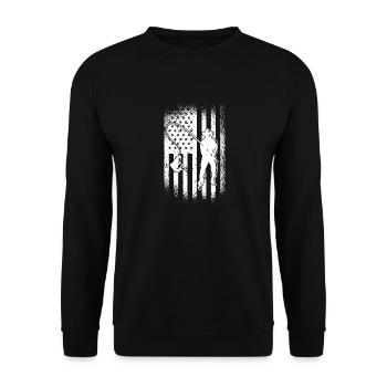 Fischen-Fischer-USA-Flaggen-patriotischer - Unisex Pullover - Schwarz - Vorne - Alina (178cm) & Michal (187cm)